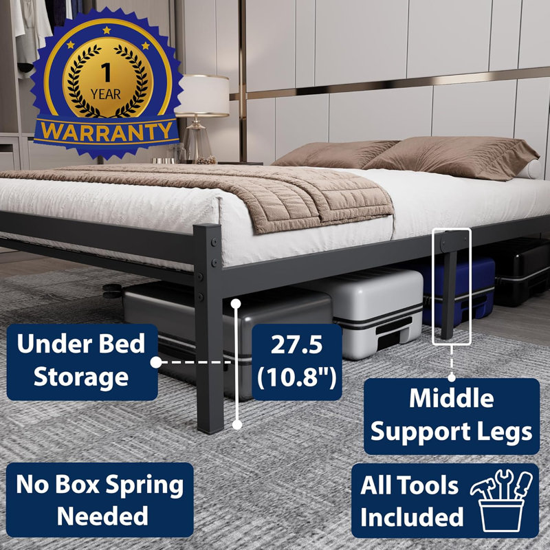 Felix Metal Platform Bed Frame Base Mattress Foundation, Solid Slat Support Premium Steel Mesh Base, Under Bed Storage, Easy Assembly