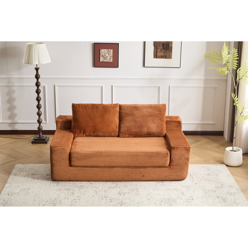 Canapé moderne en velours côtelé orange, assise profonde, coussin réversible, sans assemblage, mousse à mémoire de forme à haute résilience, convient à la lecture de mousse rembourrée,