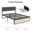 Lit plateforme double / grand tapissier avec tête de lit et 2 tiroirs de rangement gris-1704784473