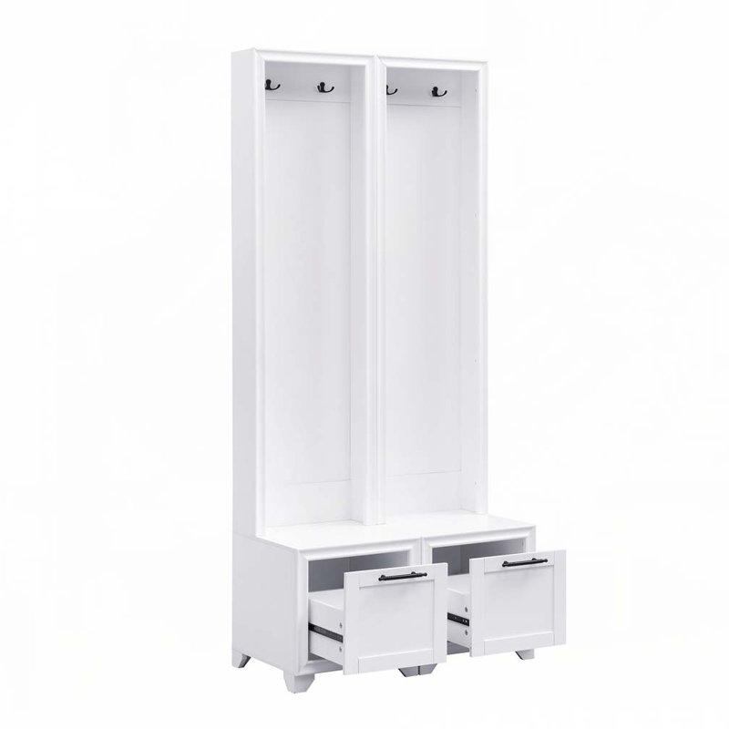 Hallway Hall Tree with Storage Drawers, White