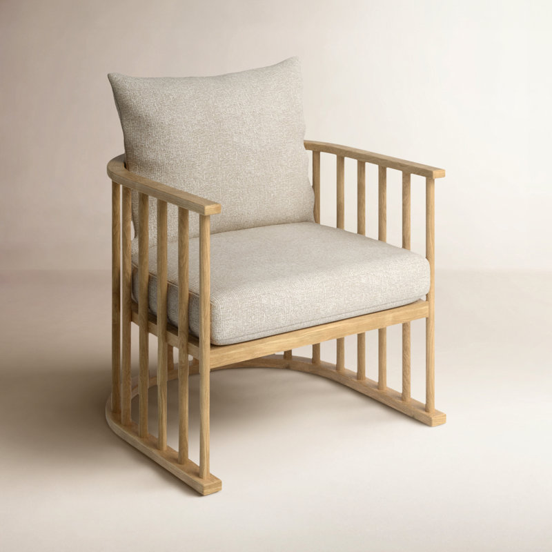 Fauteuil demi-tonneau Kathy, Sergé de coton beige, Brun clair