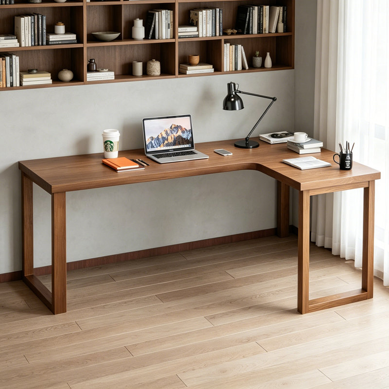 Simple Solid Wood Pine Nut-Brown Desk, 29.5" H x 70.87" W x 43.3" D