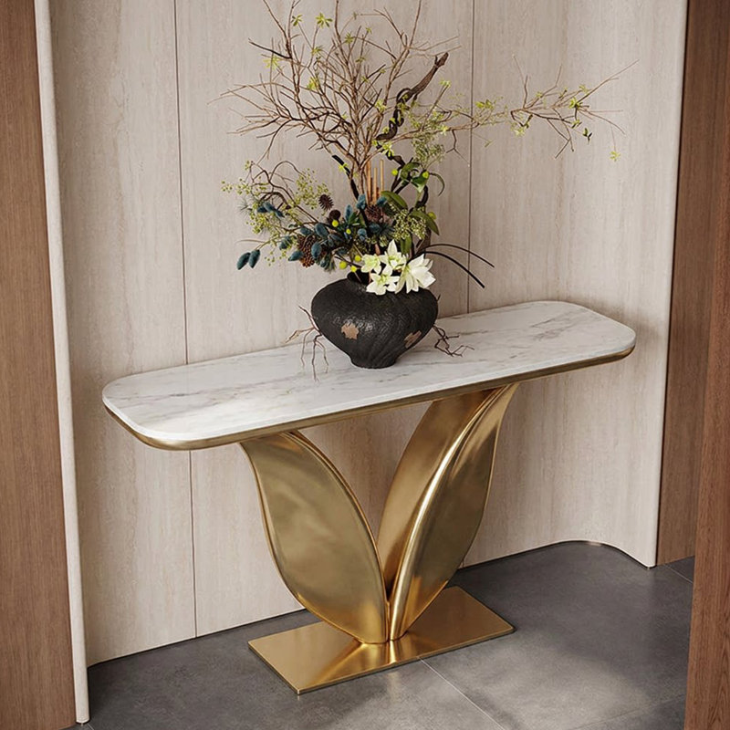 Marble Top Console Table, 33.5" H x 59.1" W x 13.8" D