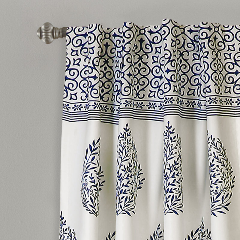 Teardrop Leaf Room Darkening Curtain Pair, Navy, 52" W x 95" L