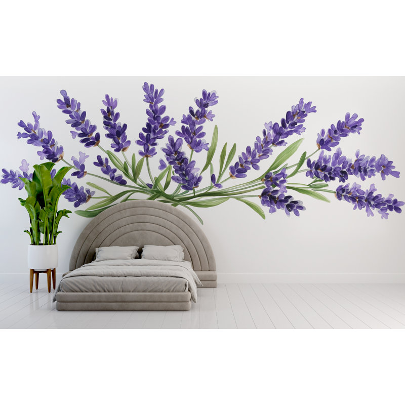 Grande décalcomanie murale lavande, art mural floral mauve, tête de lit amovible 116Mv, H 80 po x l 42 po