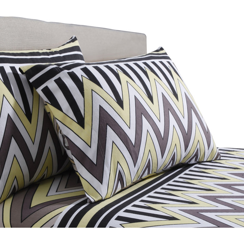 100% Cotton Chevron Sheet Set, Cal.King Sheet Set + Fitted Sheet + 2 Pillowcase