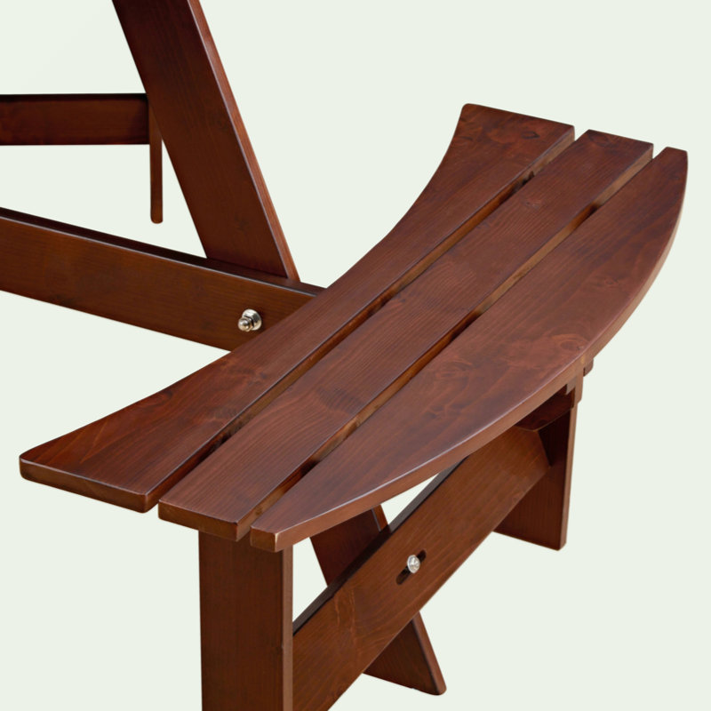Brown Wooden Outdoor Round Picnic Table with Built-In Benches