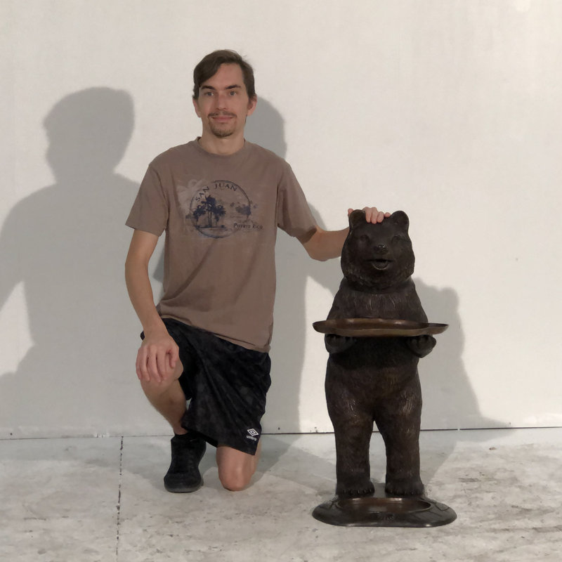 Bronze Bear Holding Tray Sculpture