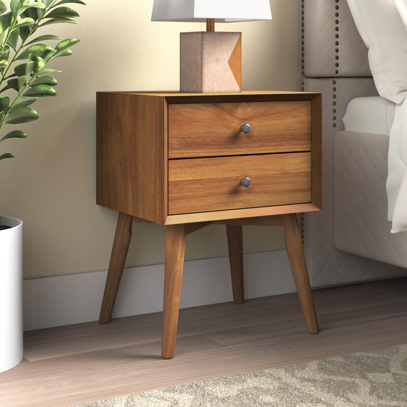 Table de chevet Dorsey avec base en bois massif, Brun clair
