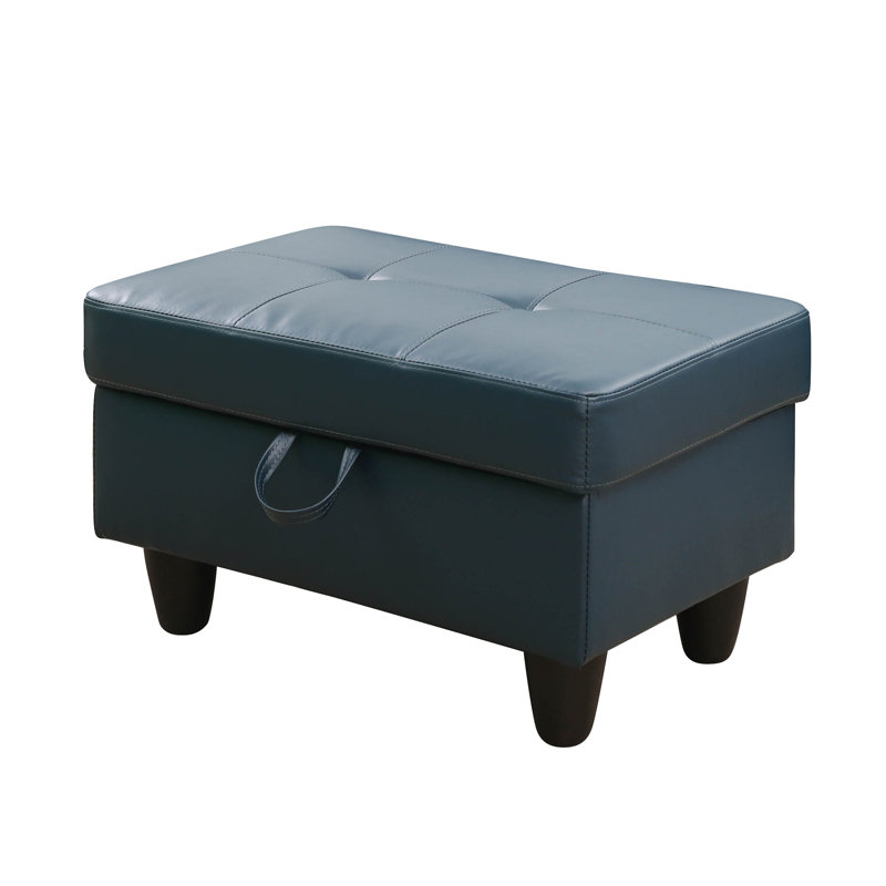 Keevha 28.5''Wide Rectangle Solid Colour Storage Ottoman, Navy Faux Leather