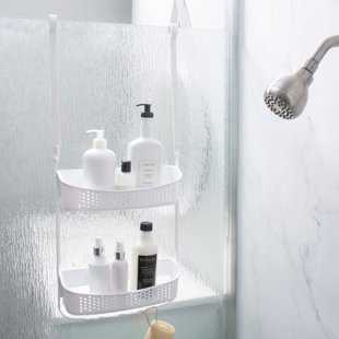 Bath Bliss Molded Shower Caddy | Bathroom Storage | Hangs Over Shower Head  | 6 Accessory Hooks | Holds Razors | Washcloths | Accessories | Suction Cup
