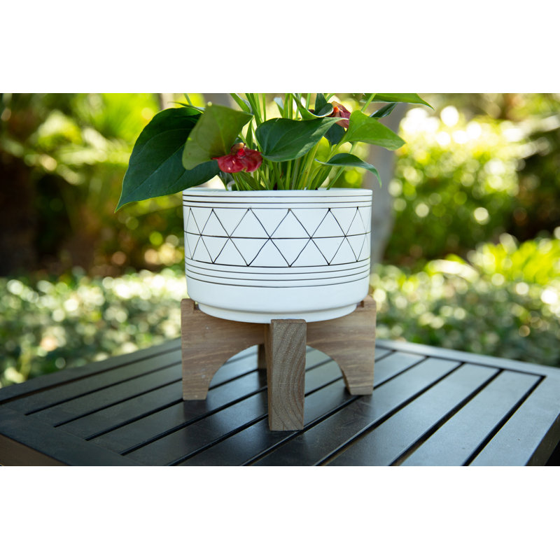 Pot à fleurs en céramique Angelyka, Blanc / noir, H 8,13 po x l 7,5 po x P 7,5 po