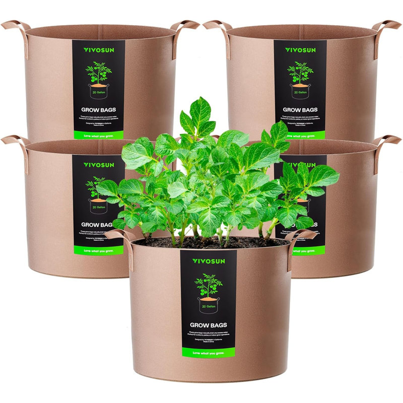 10 Gallon Thickened Nonwoven Fabric Grow Bag (5-Pack), 11.9" H x 15.9" W x 15.9" D