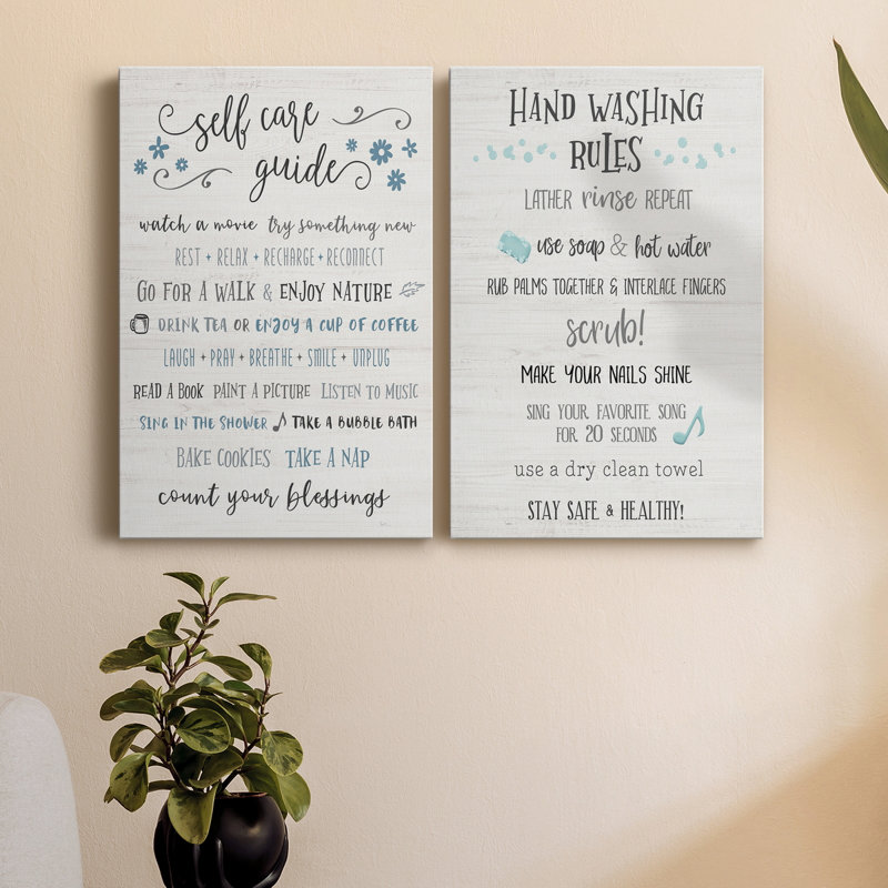 Guide to Self Care - Ensemble 2 pièces d'art textuel sur toile, H 27 po x l 36 po x P 1 po, Toile tendue