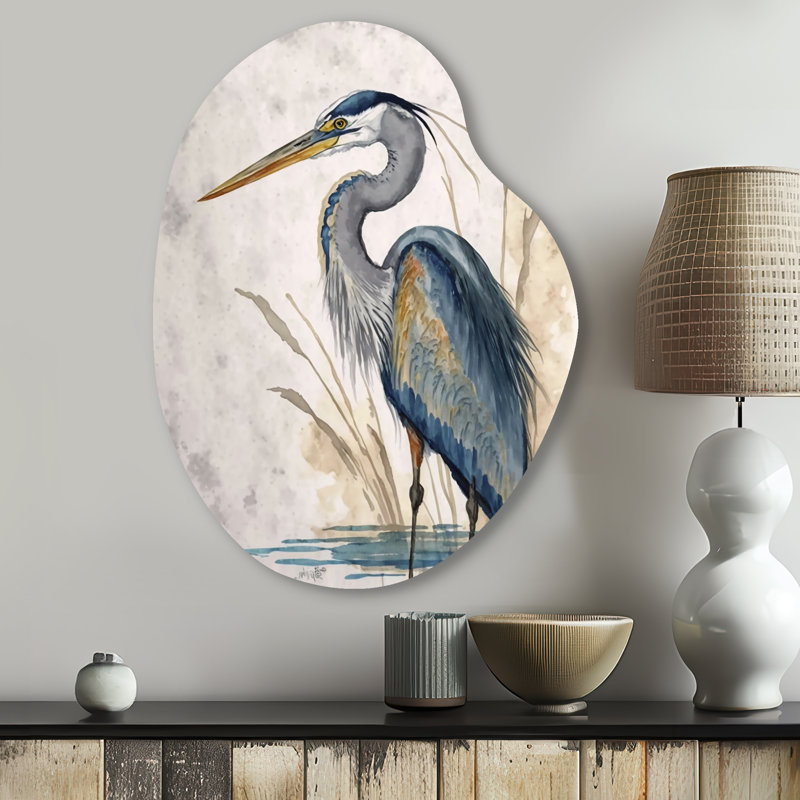 «Heron By The Waterside Watercolor II», art mural en forme de poire héron animaux, H 30 po x l 22 po