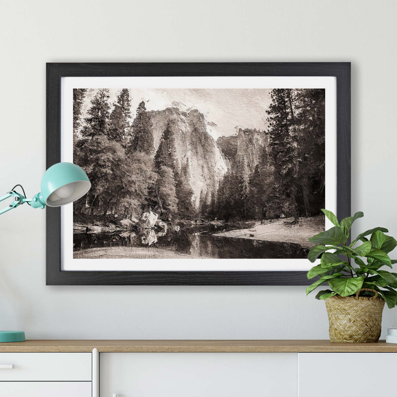 Cliffs of Yosemite Valley California - Framed Print, 45cm H x 63cm W x 2cm D, Black