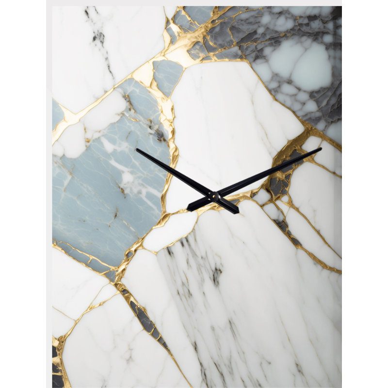 Horloge murale abstraite géométrique en or et blanc I - marbre, Grand