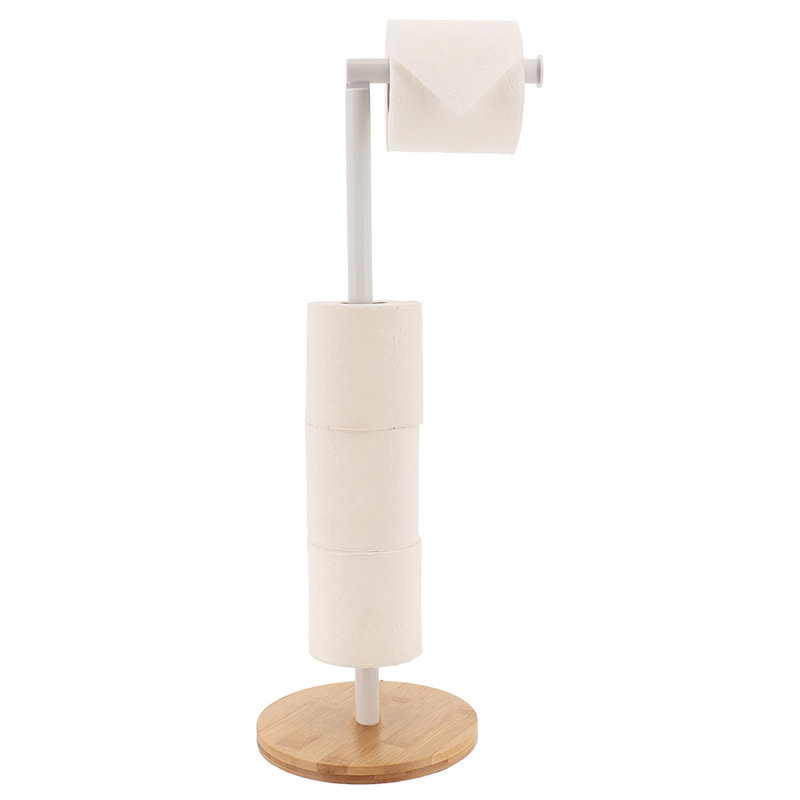 Porte-papier hygiénique sur pied avec base en bambou, Beige