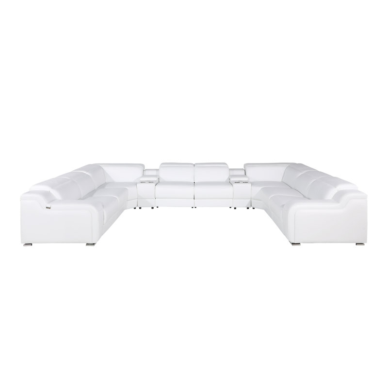 Stanwin 10 - Piece Top Grain Italian Leather Power Reclining Corner Sectional, White Genuine Leather