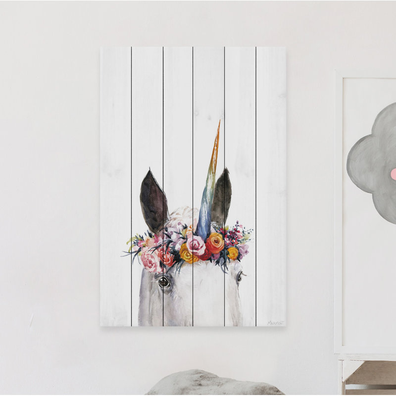 Couronne de licorne de Laron sur bois blanc, H 36 po x l 24 po x P 1,5 po