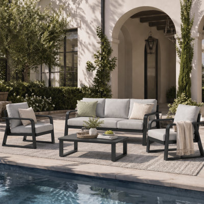 4-Piece Aluminum Outdoor Furniture Set with Sofa, Chairs, Coffee Table and Cushions