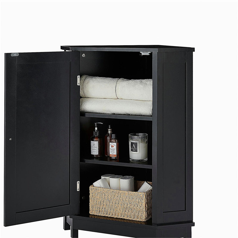 Black Bathroom Cabinet Triangle Corner Storage Cabinet with Adjustable Shelf Modern Style MDF Board, Black