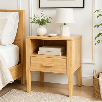 Modern Solid Bamboo Wood Nightstand