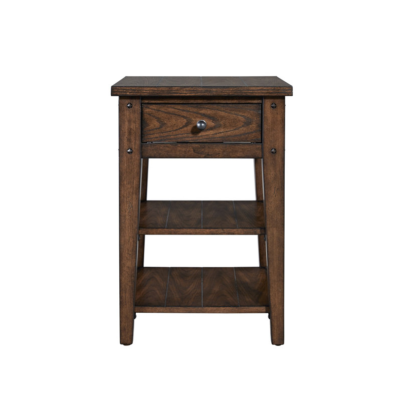 Table de bout en bois manufacturé et massif à 1 tiroir avec tablette Laron , Brun