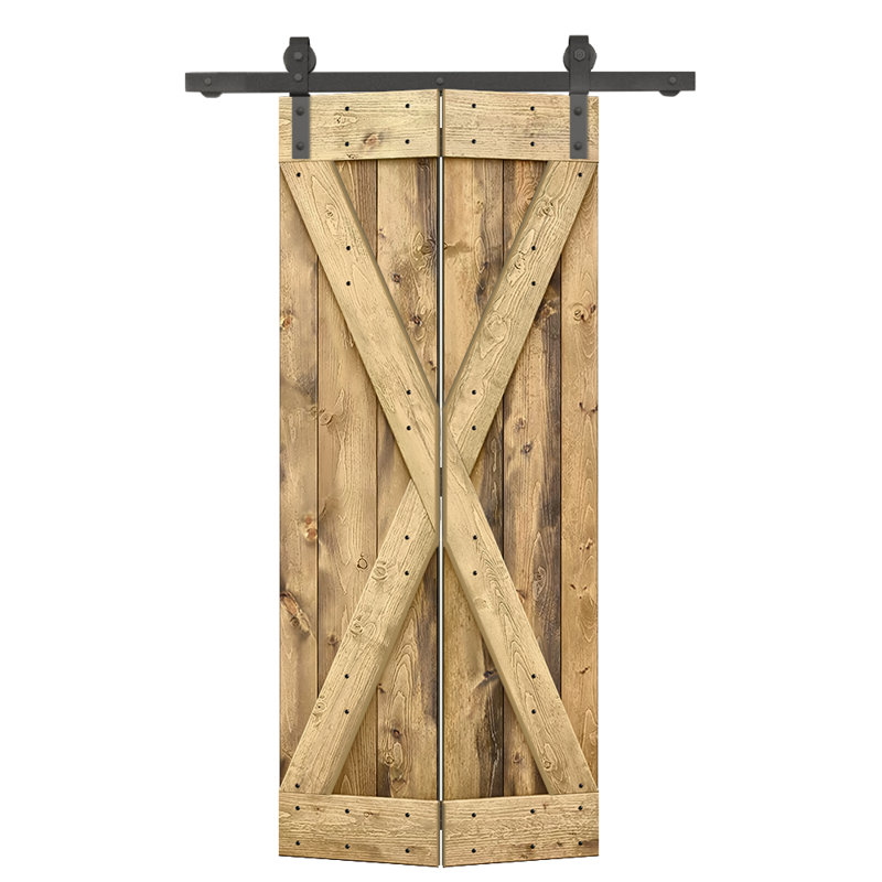 Porte de grange pliante pré-assemblée en bois avec quincaillerie coulissante, 32 po x 84 po, Chêne vieilli