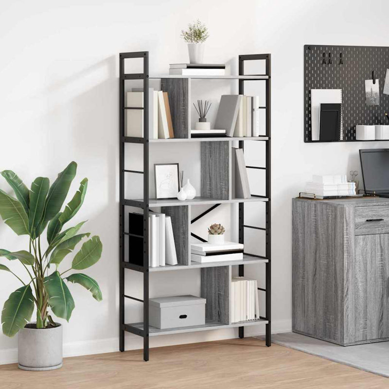 75cm W Steel Etagere Bookcase, (5 Shelves) 156cm. H x 75cm. W x 30cm. D, Grey Sonoma
