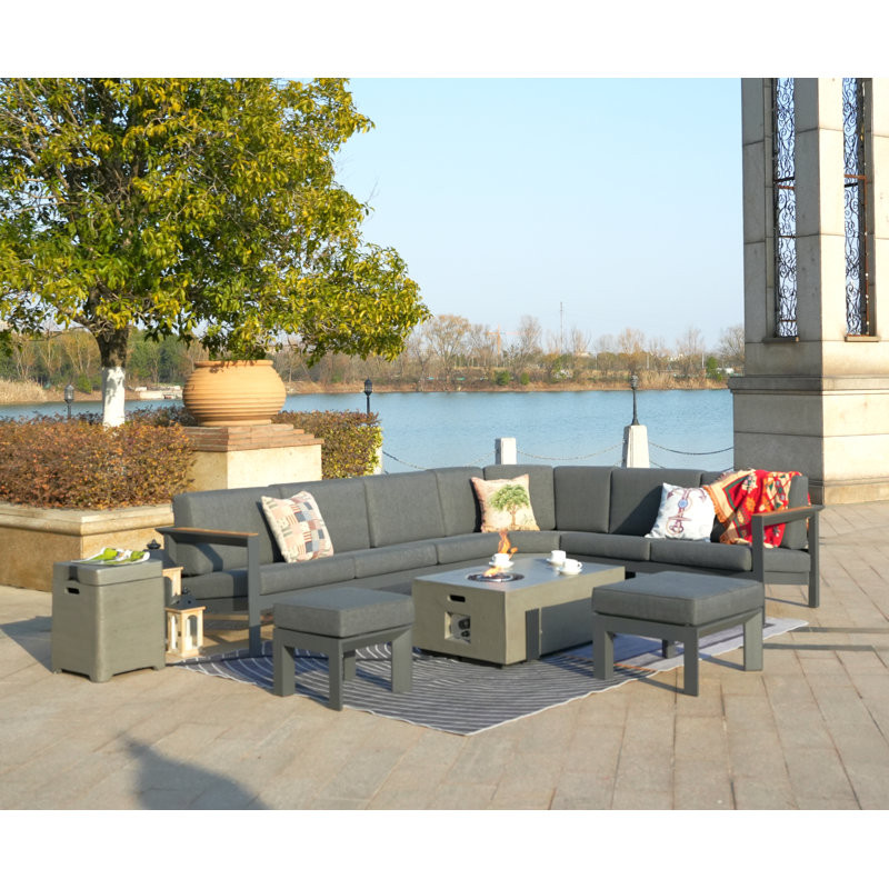 Ensemble de conversation modulaire 9 pièces avec coussins 9 pièces, Gris foncé