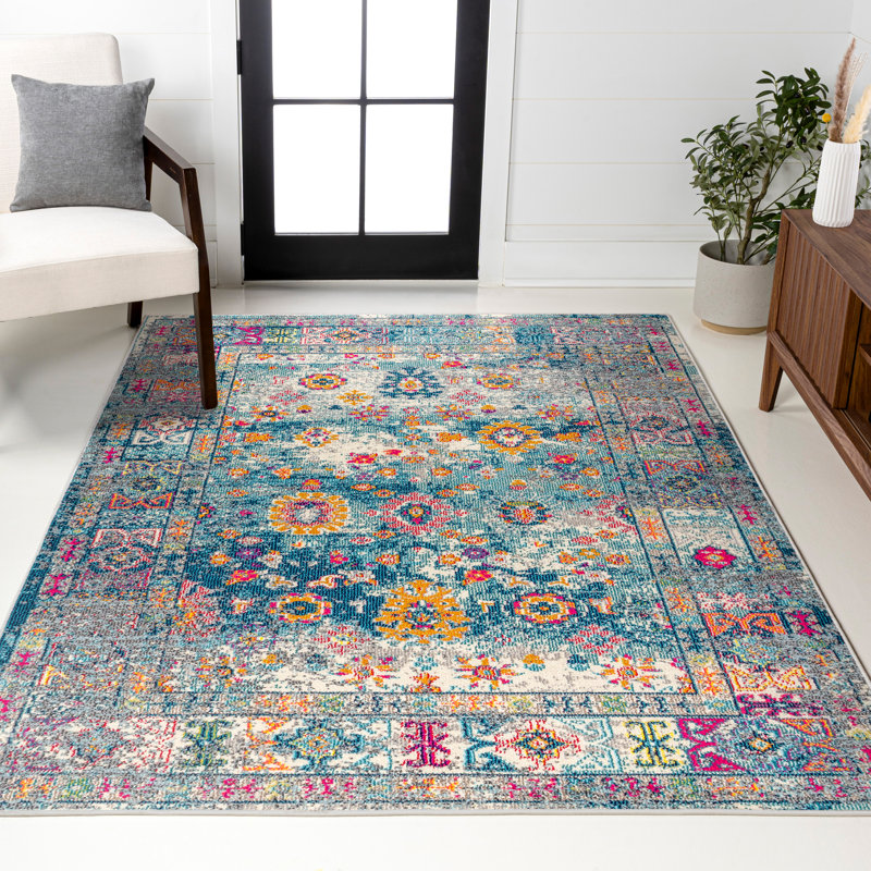 Lathan Bohemian FLAIR Boho Vintage Medallion Navy/Cream Rug, Rectangle 7'9" x 10'