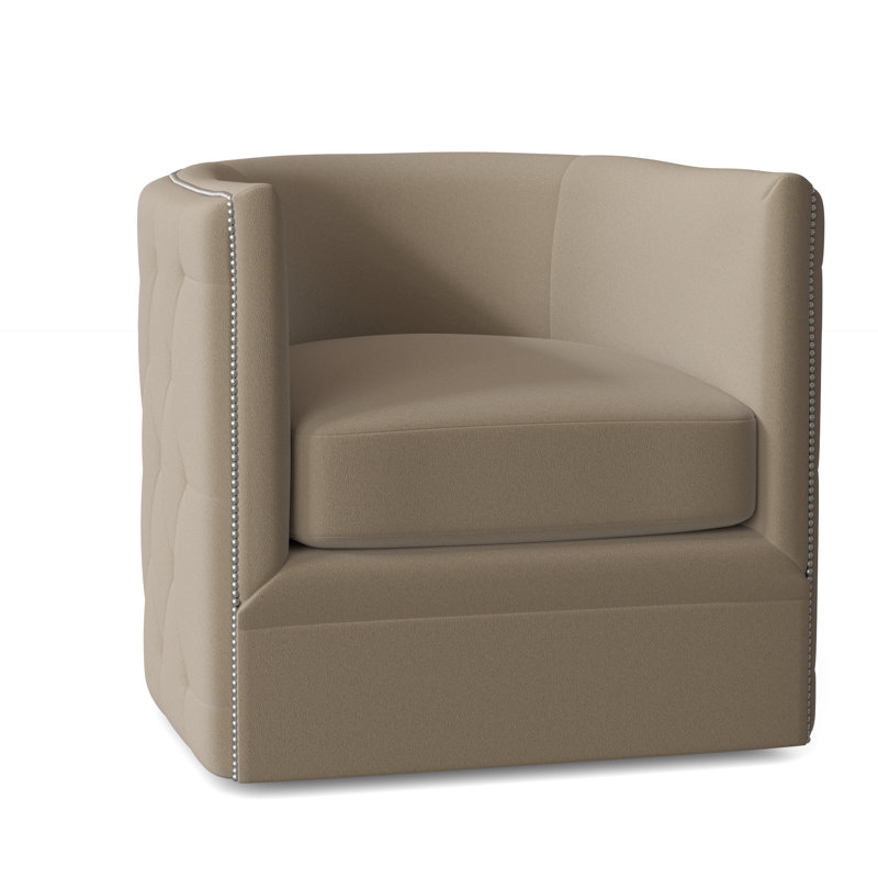 Palazzo 31.5" Wide Tufted Top Grain Leather Swivel Down Cushion Barrel Chair, Bright Nickel, Light Grey Leather 202-010