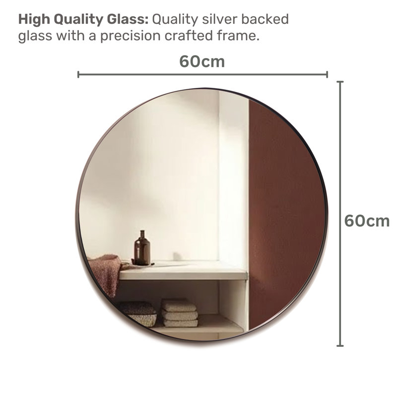 Mood Premium Round Bathroom Mirror Framed Wall Mounted, Circle Frame Modern & Stylish, Matte Black, 60 cm x 60 cm