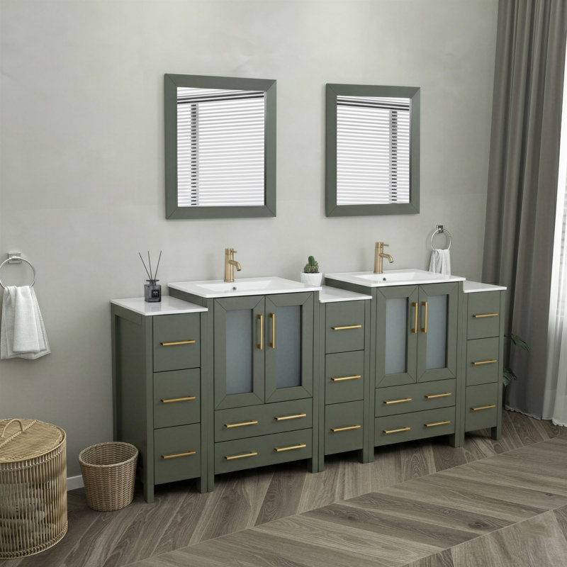  Framed 84" Double Bathroom Vanity Set, Vintage Green