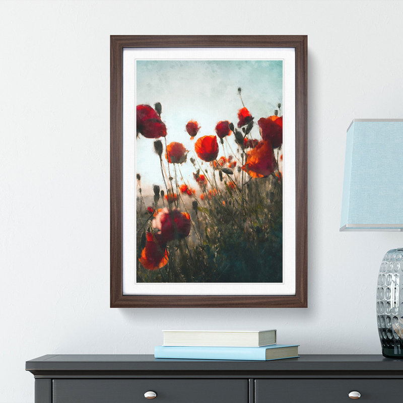 Poppy Flowers - Picture Frame Painting Print, 87cm H x 62cm W x 2cm D, Walnut Framed