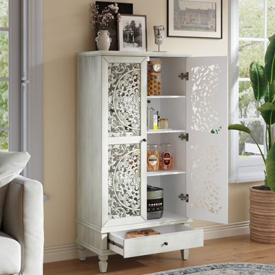 Grande armoire de rangement avec tiroir, décorative en bois sculpté à 2 portes pour le salon et la salle à manger