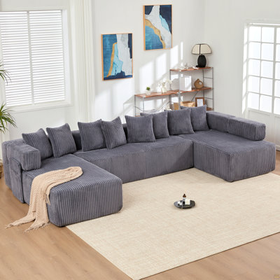 146" U Shaped Sectional Sofa,5 Seats Convertible Sleeper Couch& L-Shaped ,8 Pillows,Free Combination,Oversized DIY Sofa,Magazine Bag,Corduroy
