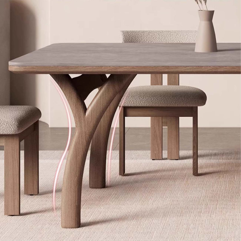 Solid wood dining table, grey tabletop