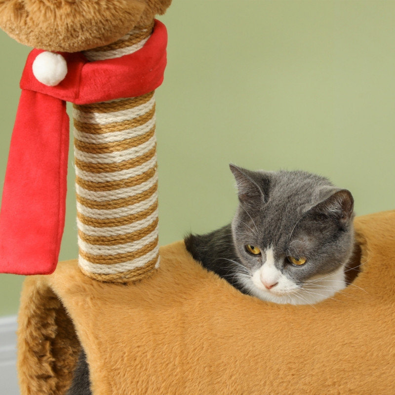 Deer Shaped Cat Tree with Scratching Posts, Tunnel & Hanging Toy Ball, Brown