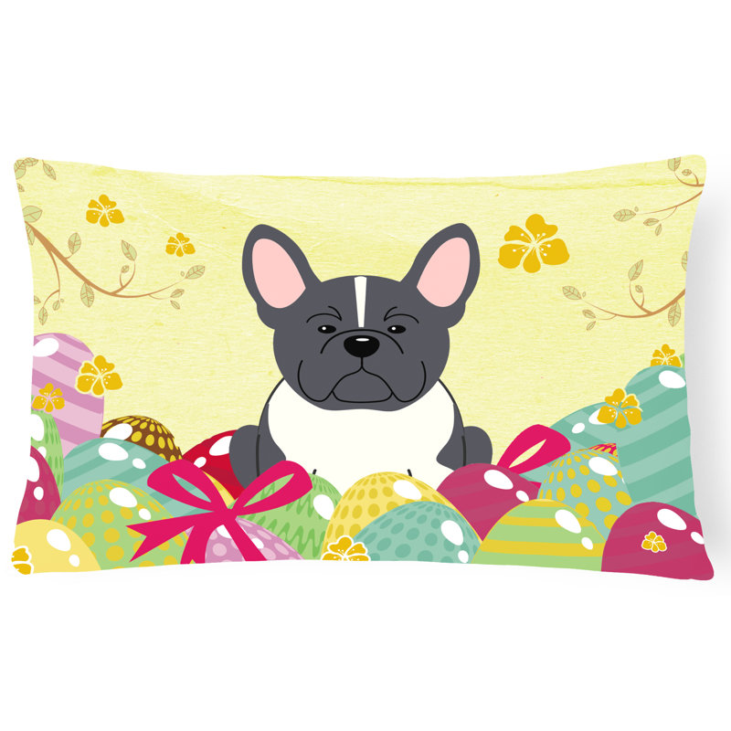 Coussin lombaire bouledogue français pour pâques œufs, Noir / blanc