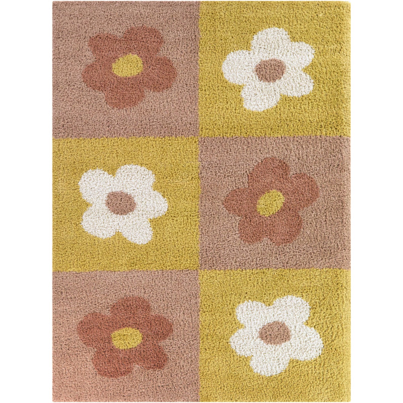 Sylvia Pink Floral Shag Area Rug, Rectangle 3'11" x 5'7"