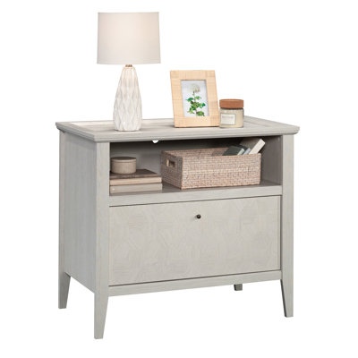 Classeur latéral avec finition grise - idéal pour l'organisation du bureau à domicile, tiroir spacieux pour dossiers de format lettre et légal, glissières pleine extension lisses, pattes effilées à motif décoratif de style moderne, 33,29 po x 18,96 po x 30 po