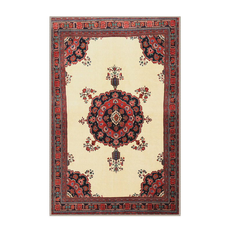 Tapis traditionnel jaune / rouge / noir Barbi, Rectangle 2 pi x 5 pi