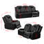 Ensemble de salon inclinable 3 pièces noir en similicuir respirant noir, collection de canapés de cinéma ambiant à DEL avec chargement USB et sans fil, porte-gobelets et rangement caché pour salle de jeux multimédia