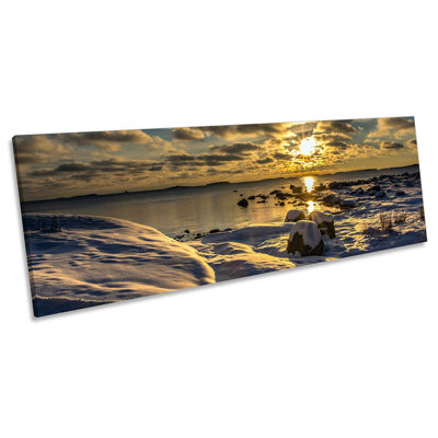 Sunset Finland Beach Snow - Wrapped Canvas Panoramic Print