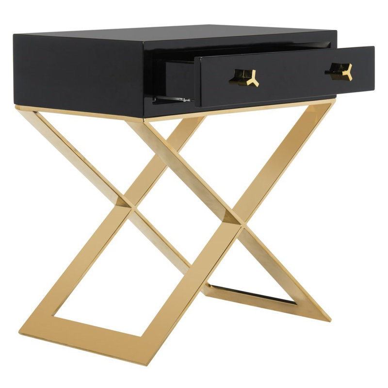 Table de bout avec rangement à pieds croisés Gulfport, Laque noire
