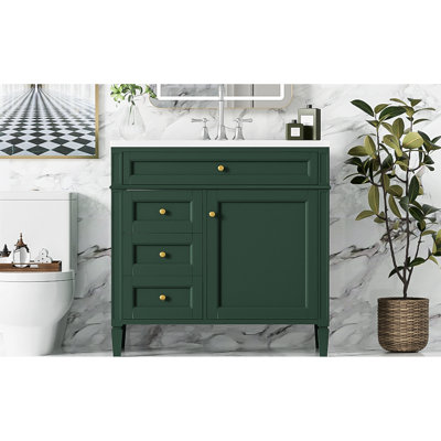 Meuble-lavabo de salle de bain avec lavabo, 36 po. Conception moderne. Fabrication. 2 tiroirs, tiroir escamotable pour le rangement. Robinets centraux de 4 po compatibles. Lavabo supérieur en céramique de 36 po. Aspect. Fabrication. Tiroir. Vaste espace. Convient au robinet.