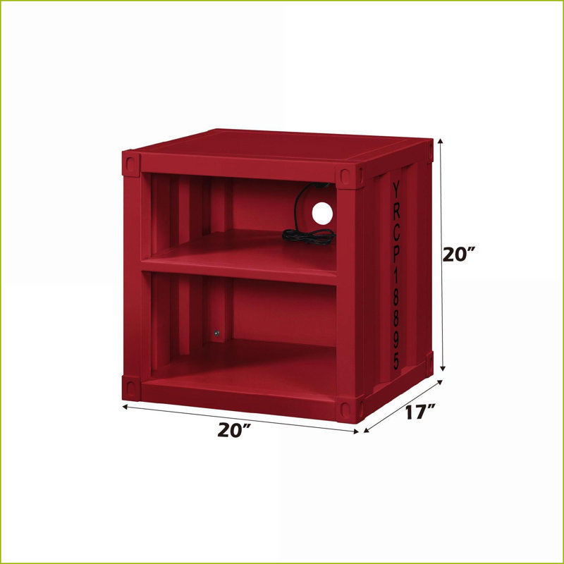 Table de chevet industrielle Cargo avec USB et rangement, Rouge
