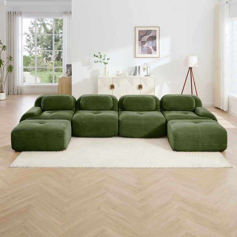Olive modulaire avec une éponge de 32 po de hauteur, un velours côtelé respirant et une forme courbée en U ergonomique